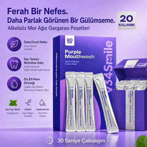 V34Smile™ Anında Diş Beyazlatıcı Mor Gargara